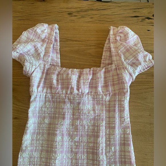 Zara Pastel Plaid Peasant Maxi Dress Square Neck Purple Women’s L Lace up NWT - Picture 5 of 11